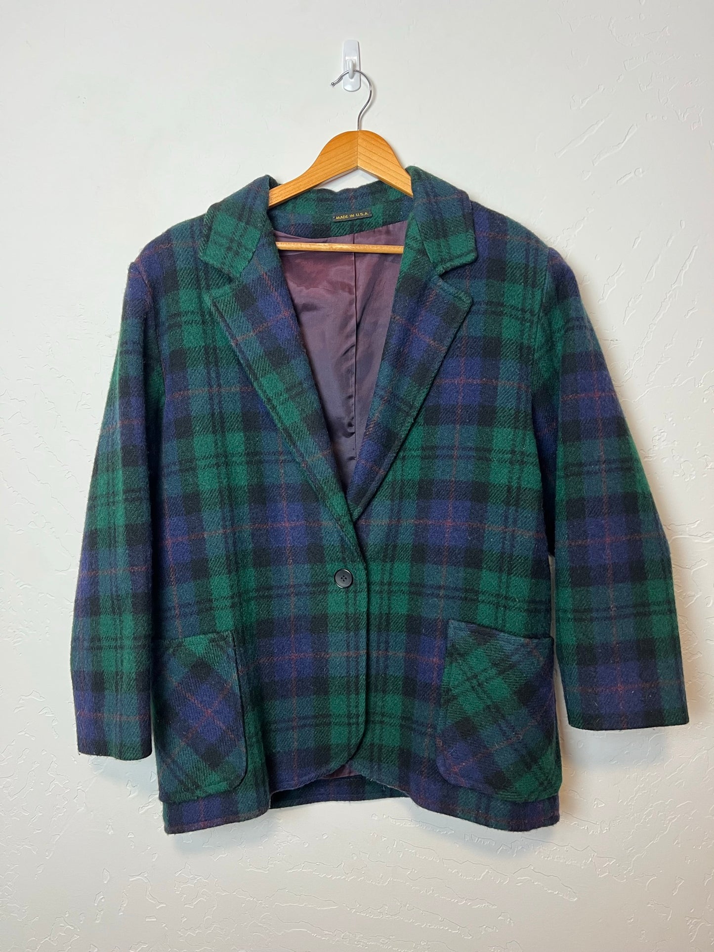 Vintage Black Watch Tartan Wool Blazer - Size M