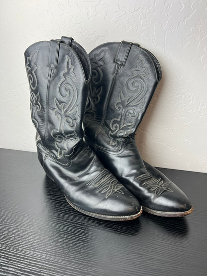 Justin Black Leather Cowboy Boots - 15 E
