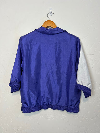 Erin London Purple & Silver Silk Colorblock Windbreaker - Size M