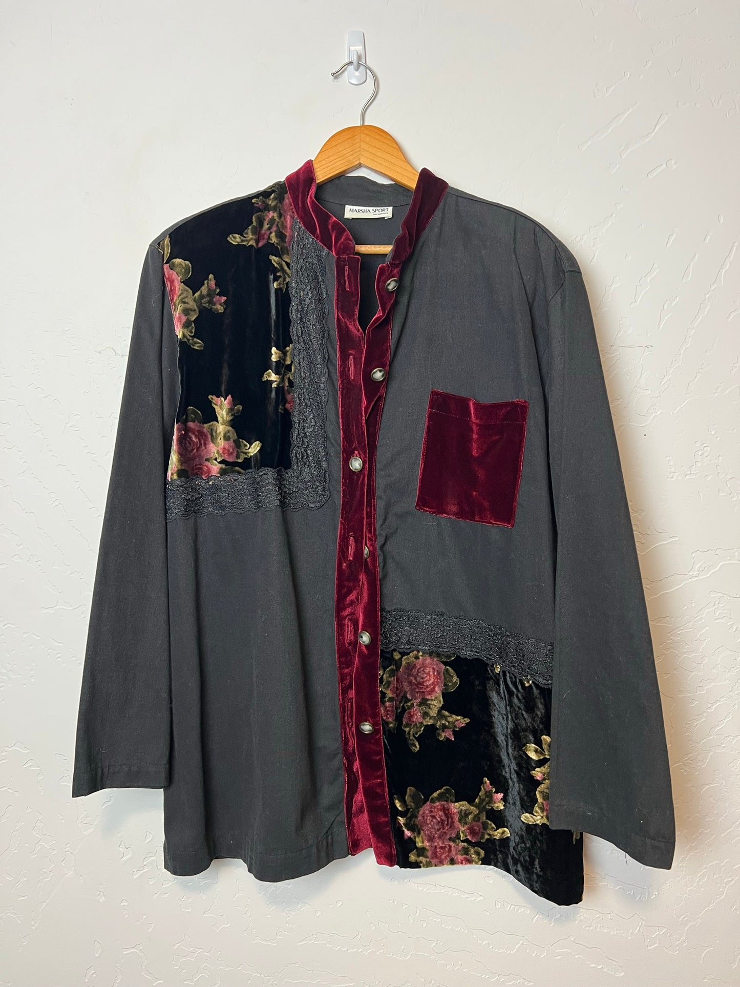 Marsha Sport Los Angeles Rose Velvet Patchwork Buttonup - Size M/L