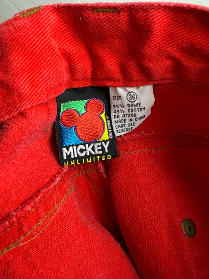 Mickey Unlimited Red Denim Shorts Embroidered - 36
