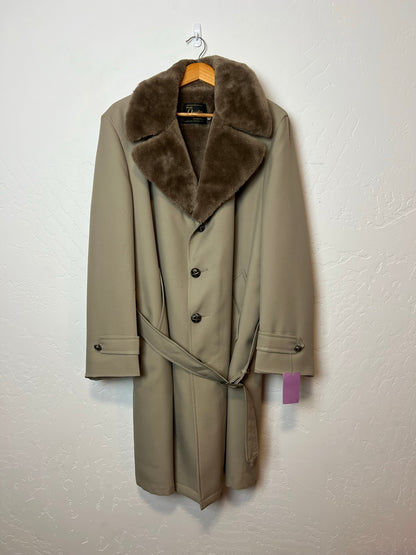 Deluxe Quality Taupe Trench Coat with Faux Fur Collar - Size 44