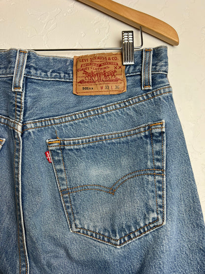 Levi's 501xx Button Fly Jeans Faded Indigo USA - W33 L36