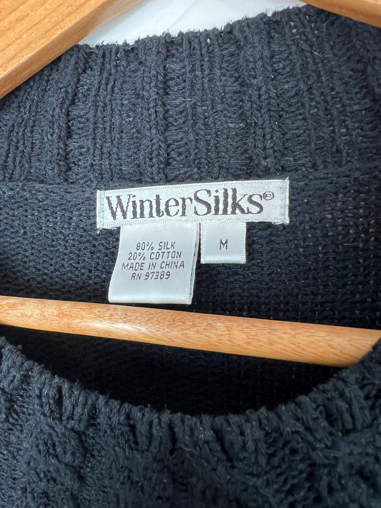 WinterSilks Silk-Cotton Cable Knit Sweater - M