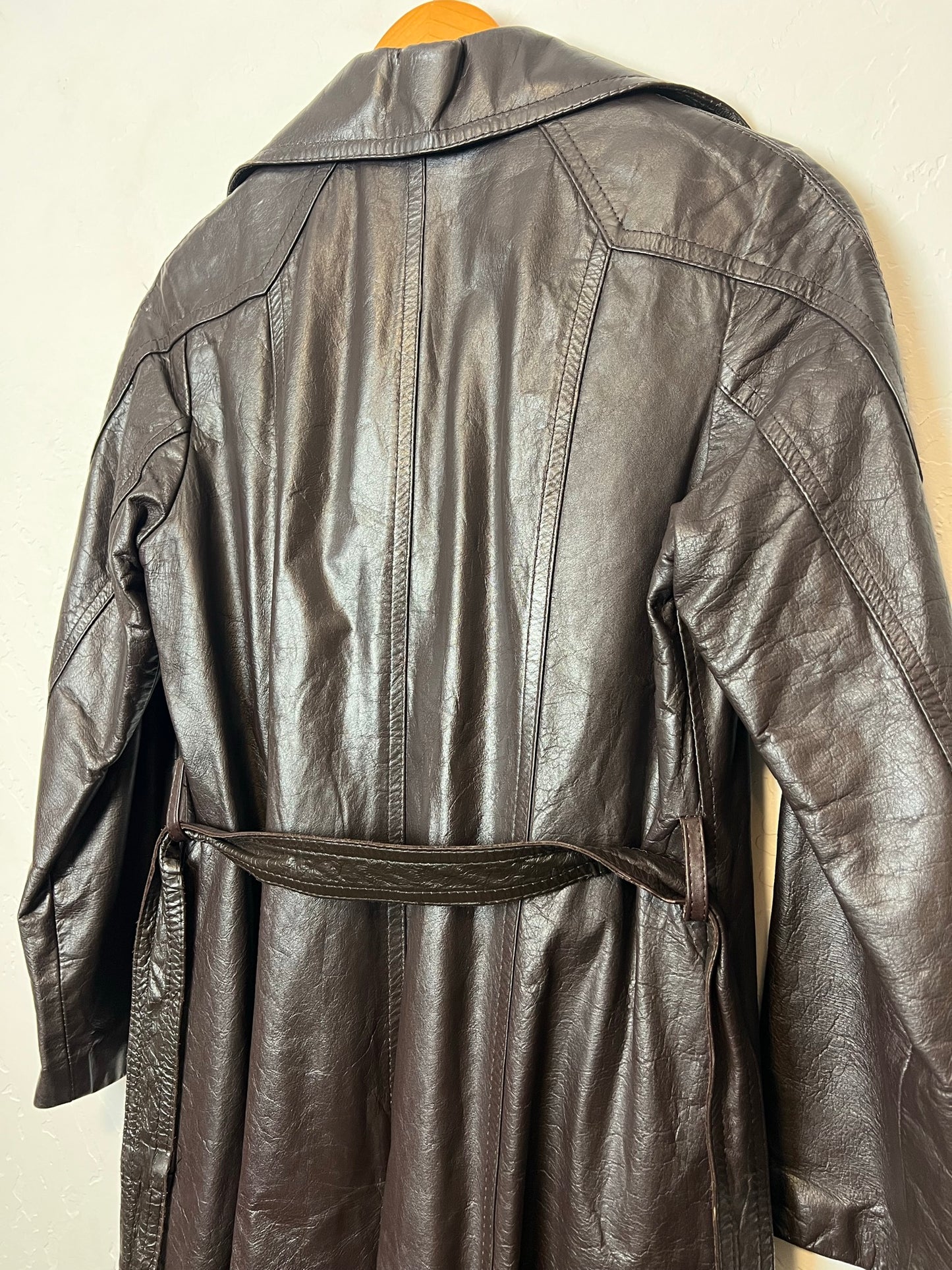 1970s Leather Trench Coat with Faux Fur Lining - M