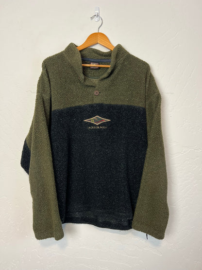 FMF Jackson Hole Olive & Black Sherpa Fleece Snap Pullover - Size XL