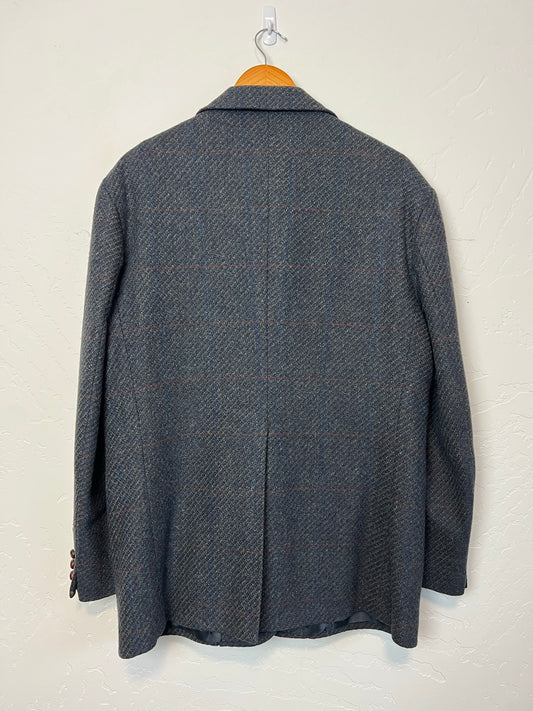 Pendleton Gray Plaid Wool Blazer with Leather Buttons - Size 46