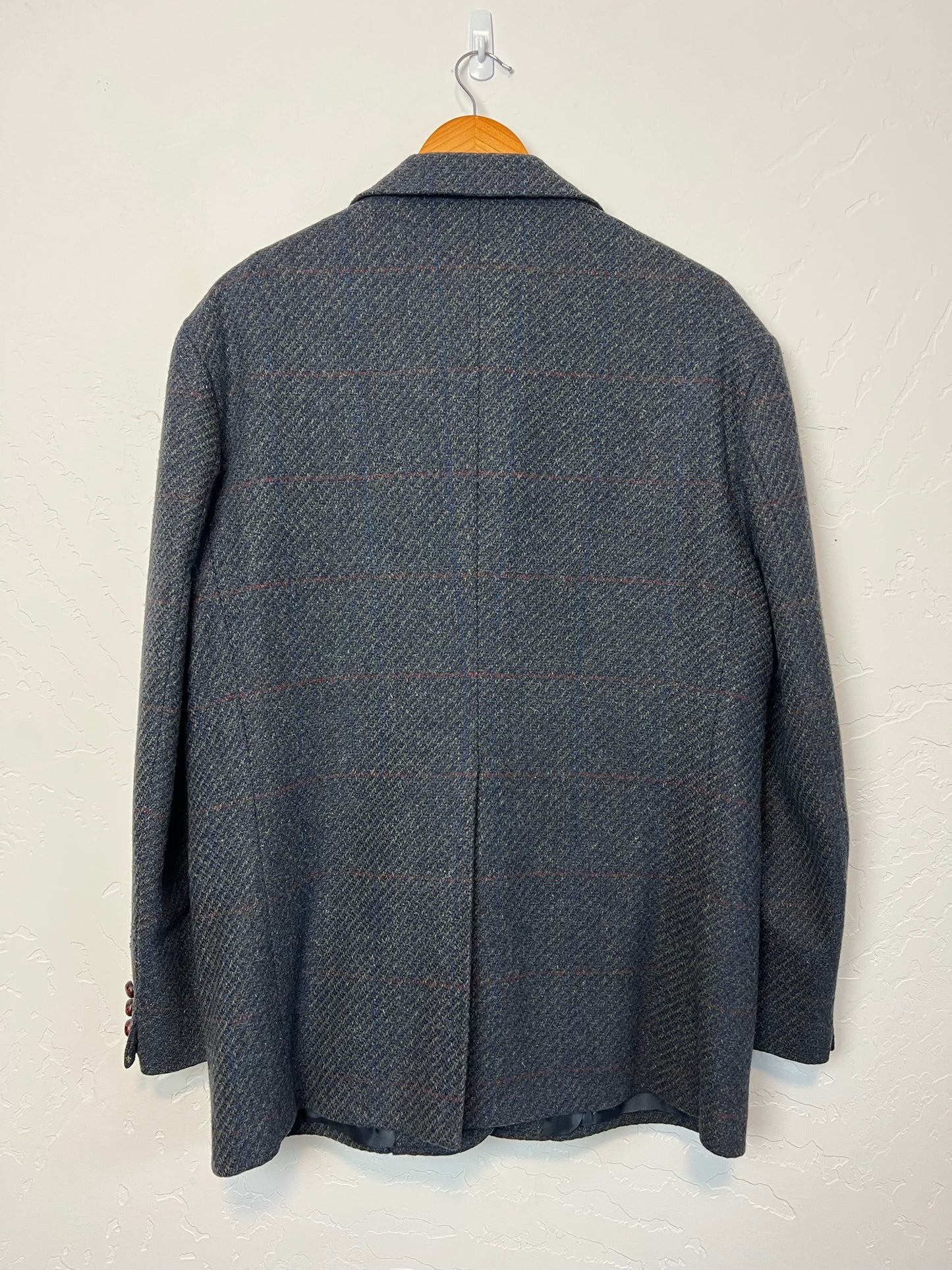 Pendleton Gray Plaid Wool Blazer with Leather Buttons - Size 46