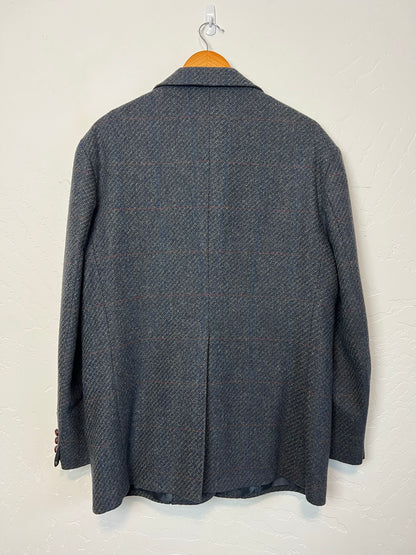 Pendleton Gray Plaid Wool Blazer with Leather Buttons - Size 46
