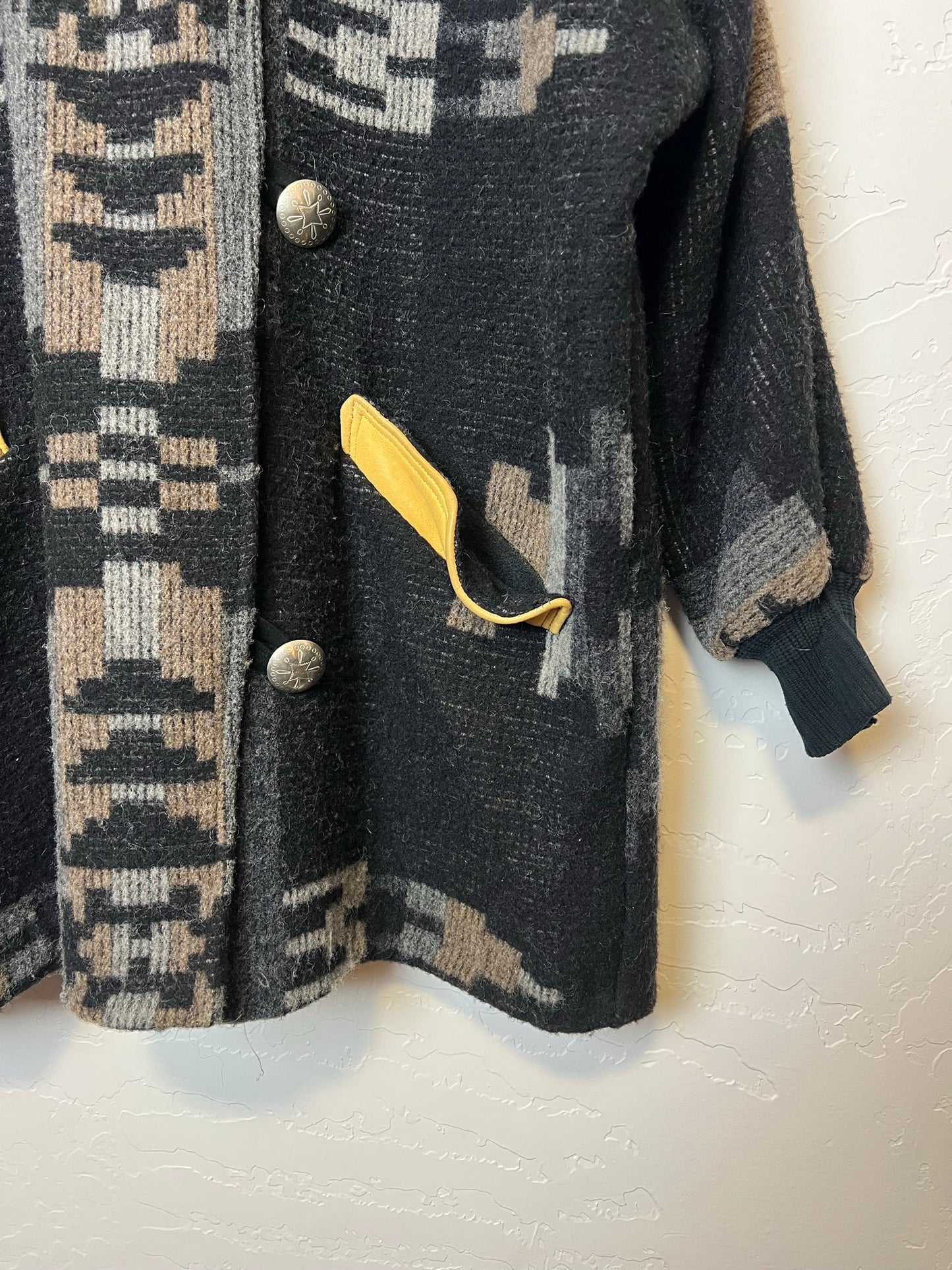 Montana Coat Co. Aztec Wool Blanket Jacket with Leather Trim - Size M