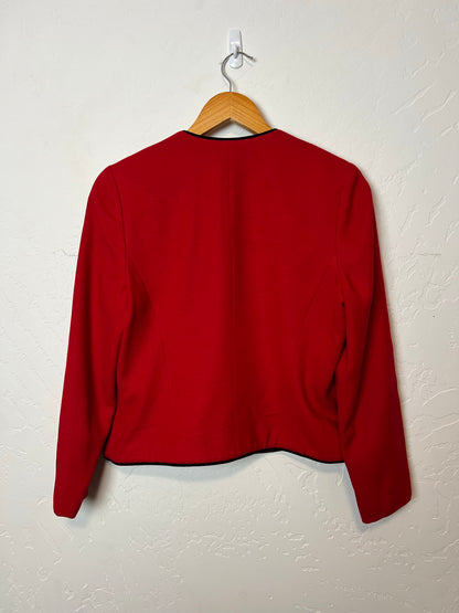 Pendleton Red Virgin Wool Blazer with Black Piping - Petite