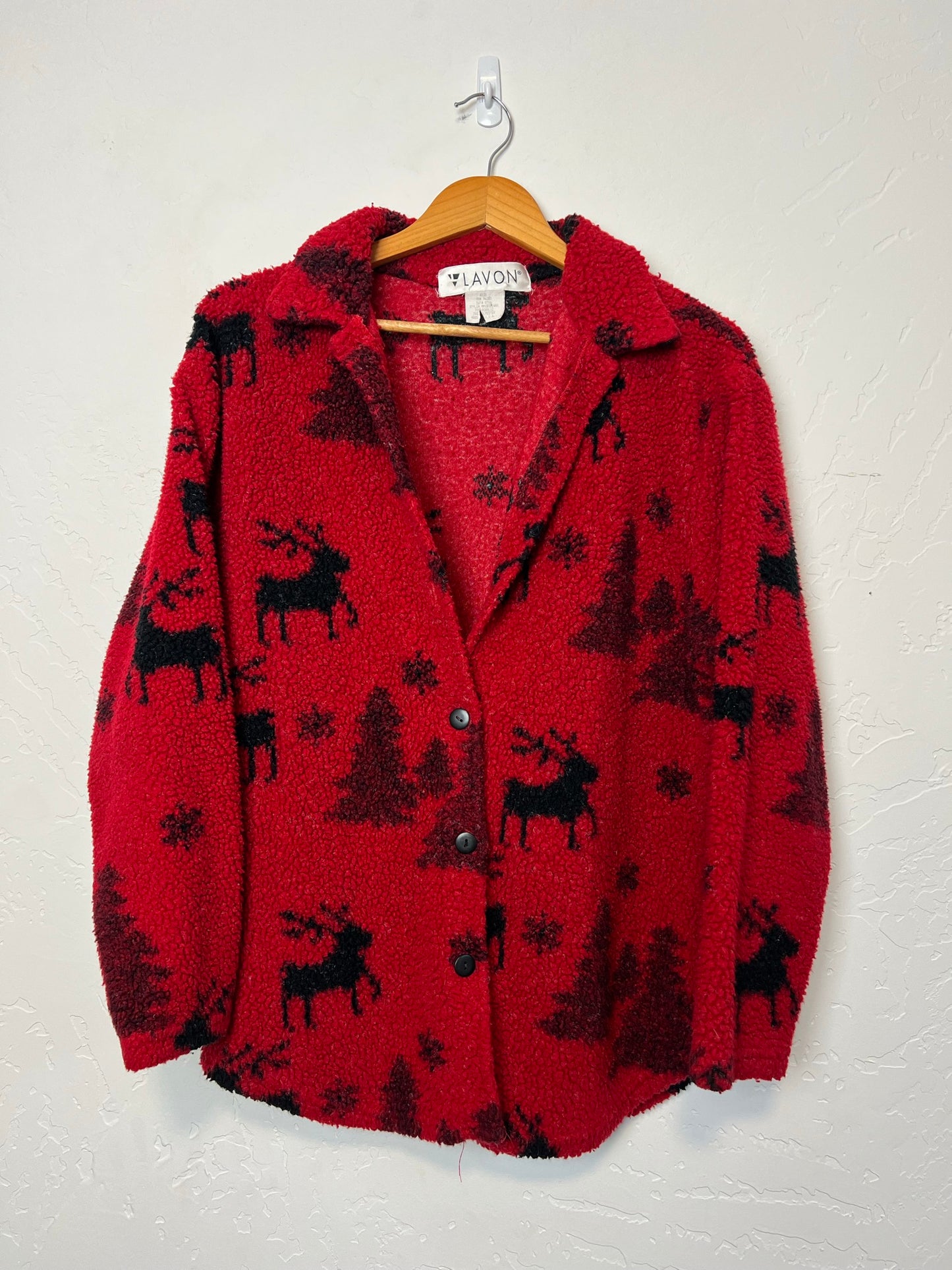 Lavon Reindeer & Snowflake Boucle Fleece Snap Jacket - Size M