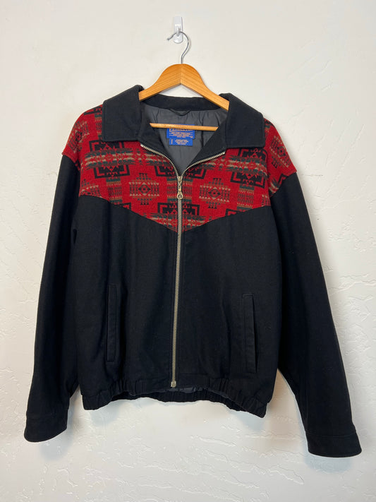 Pendleton Black & Red Southwest Wool Bomber Jacket - Size L