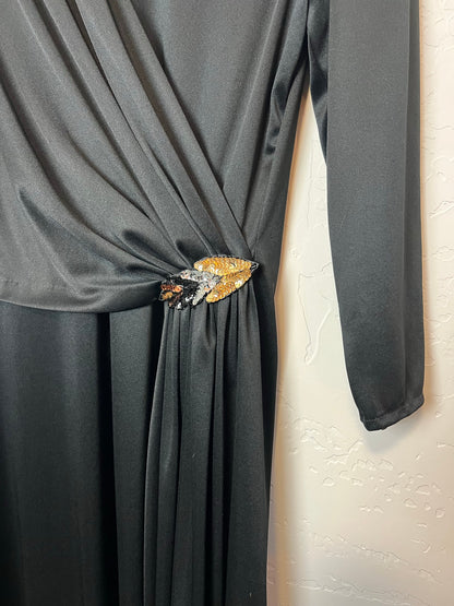 Young Gare Draped Cocktail Dress with Sequin Brooch - M