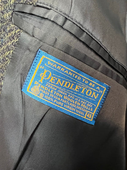 Pendleton Gray Plaid Wool Blazer with Leather Buttons - Size 46