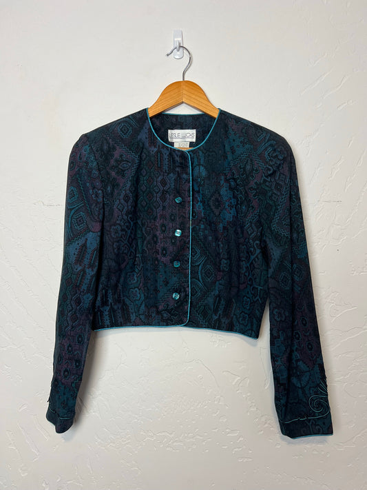 Leslie Lucks Teal Paisley Tapestry Crop Top - Size 8