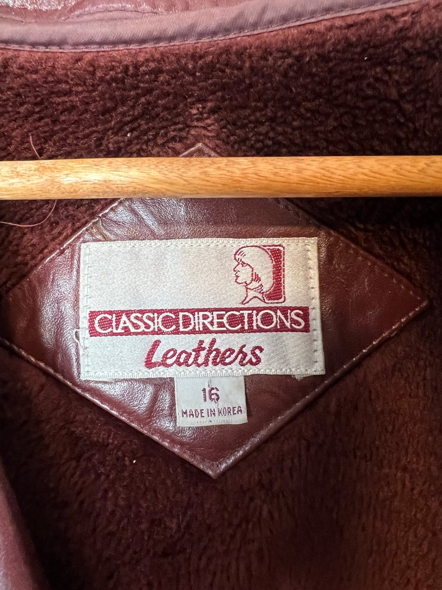 Classic Directions Burgundy Leather Belted Jacket - Size 16
