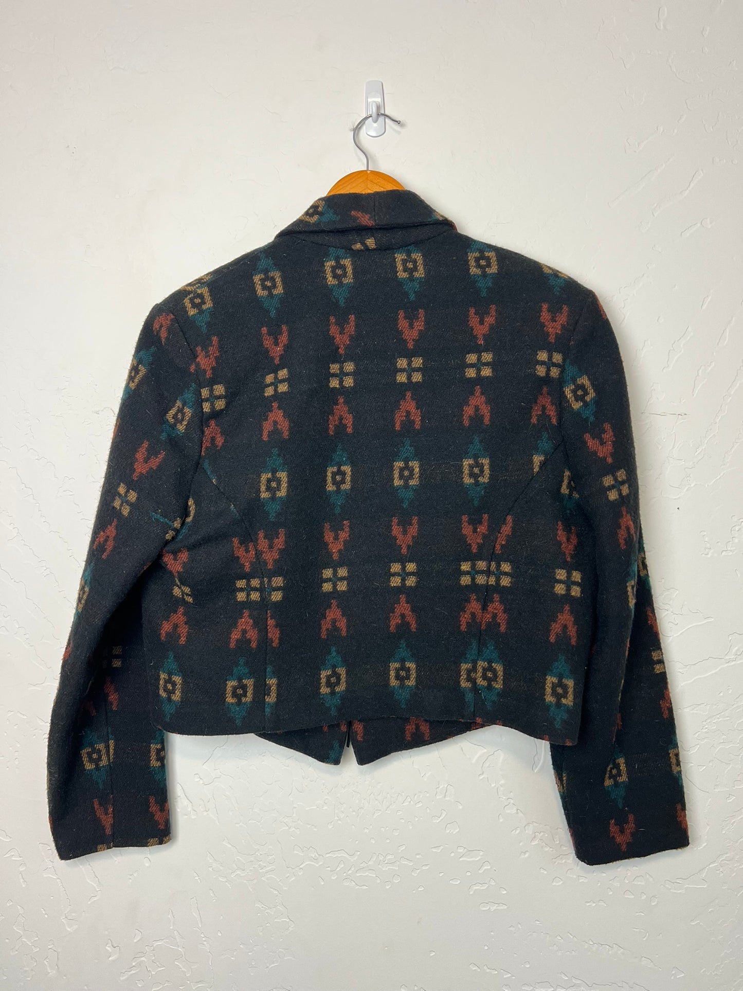 Mixed Blues Southwestern Wool Cropped Blazer - M