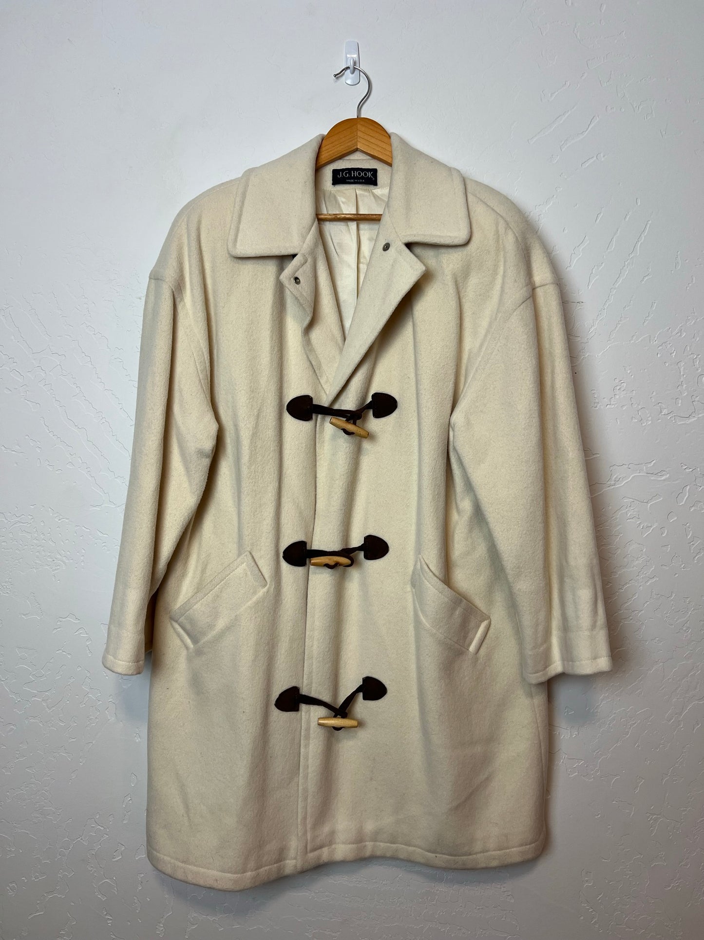 J.G. Hook Cream Wool Duffle Coat with Wooden Toggles - Size 16