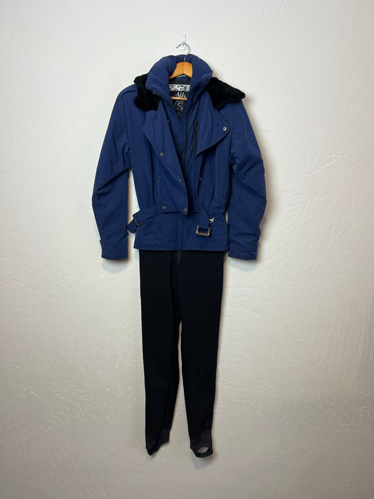 Nils Skiwear Royal Blue Ski Suit with Fur Collar - Size 10
