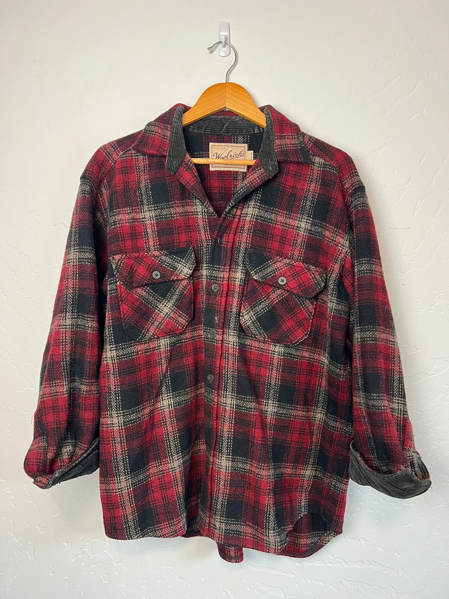 Woolrich Flannel Red Plaid with Corduroy Collar - L