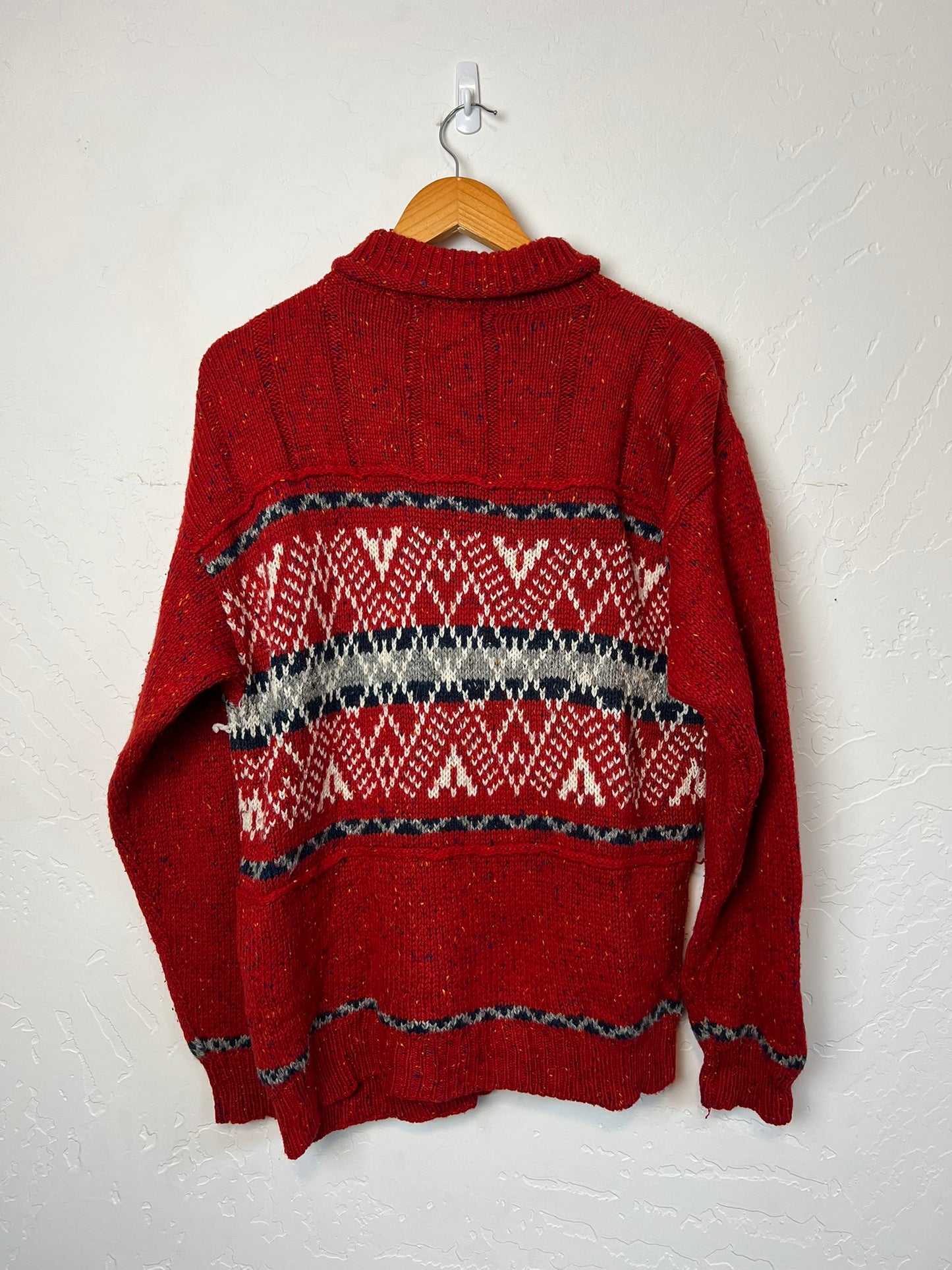 Tweed Knit Fair Isle Turtleneck Sweater Red - M