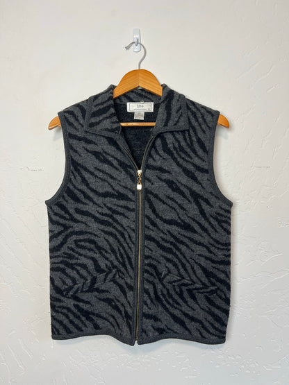 Lisa International Grey Zebra Print Wool Vest - Size M