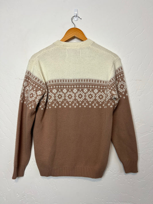 Jantzen Fair Isle Cardigan Sweater - Cream & Brown Nordic Pattern - Size 40