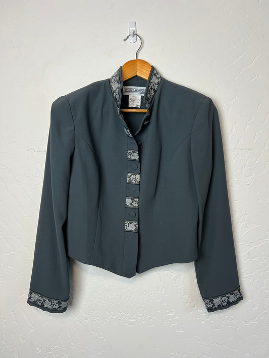Jessica Howard Brocade-Trim Cropped Blazer Charcoal - S