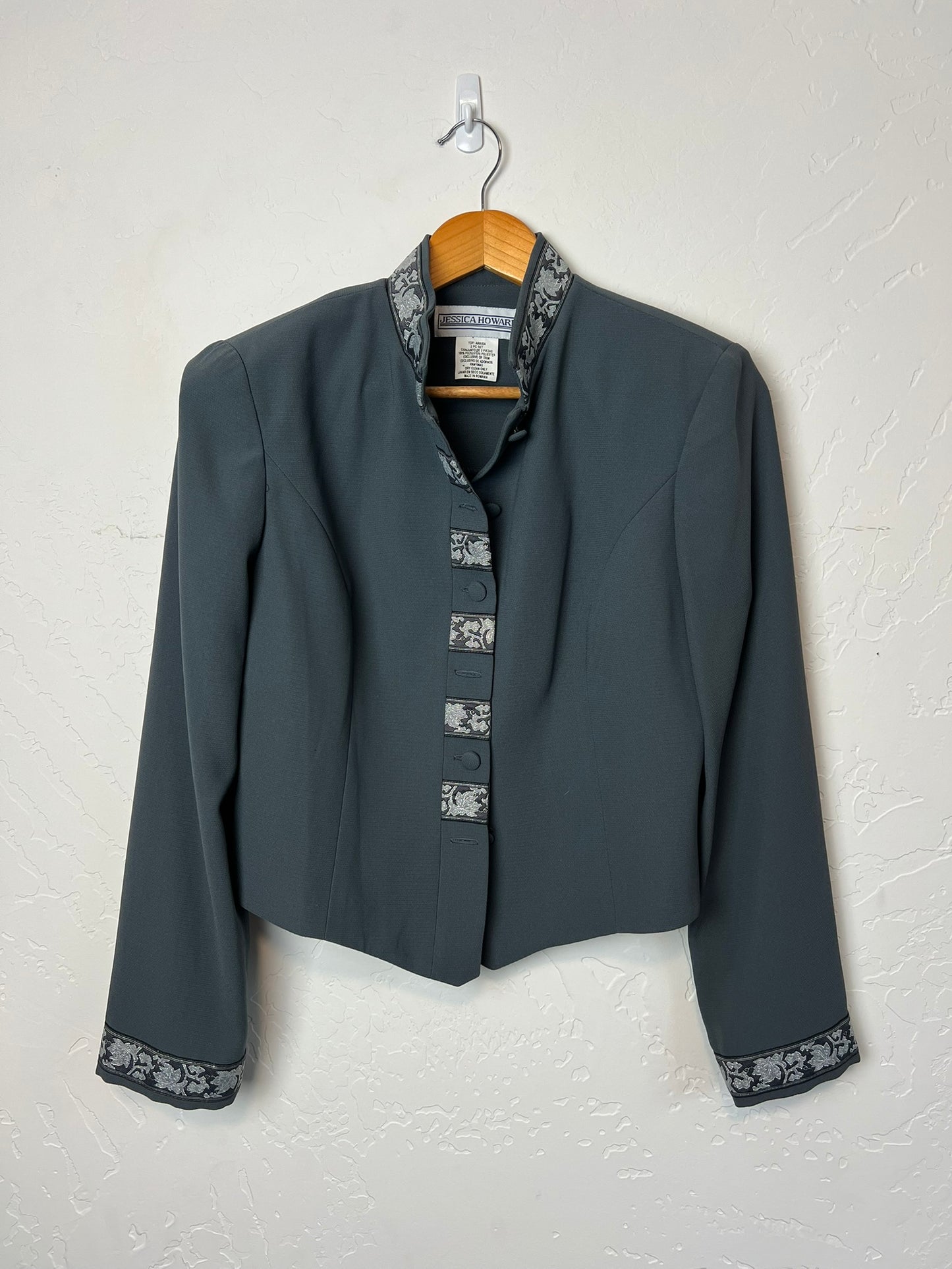 Jessica Howard Brocade-Trim Cropped Blazer Charcoal - S