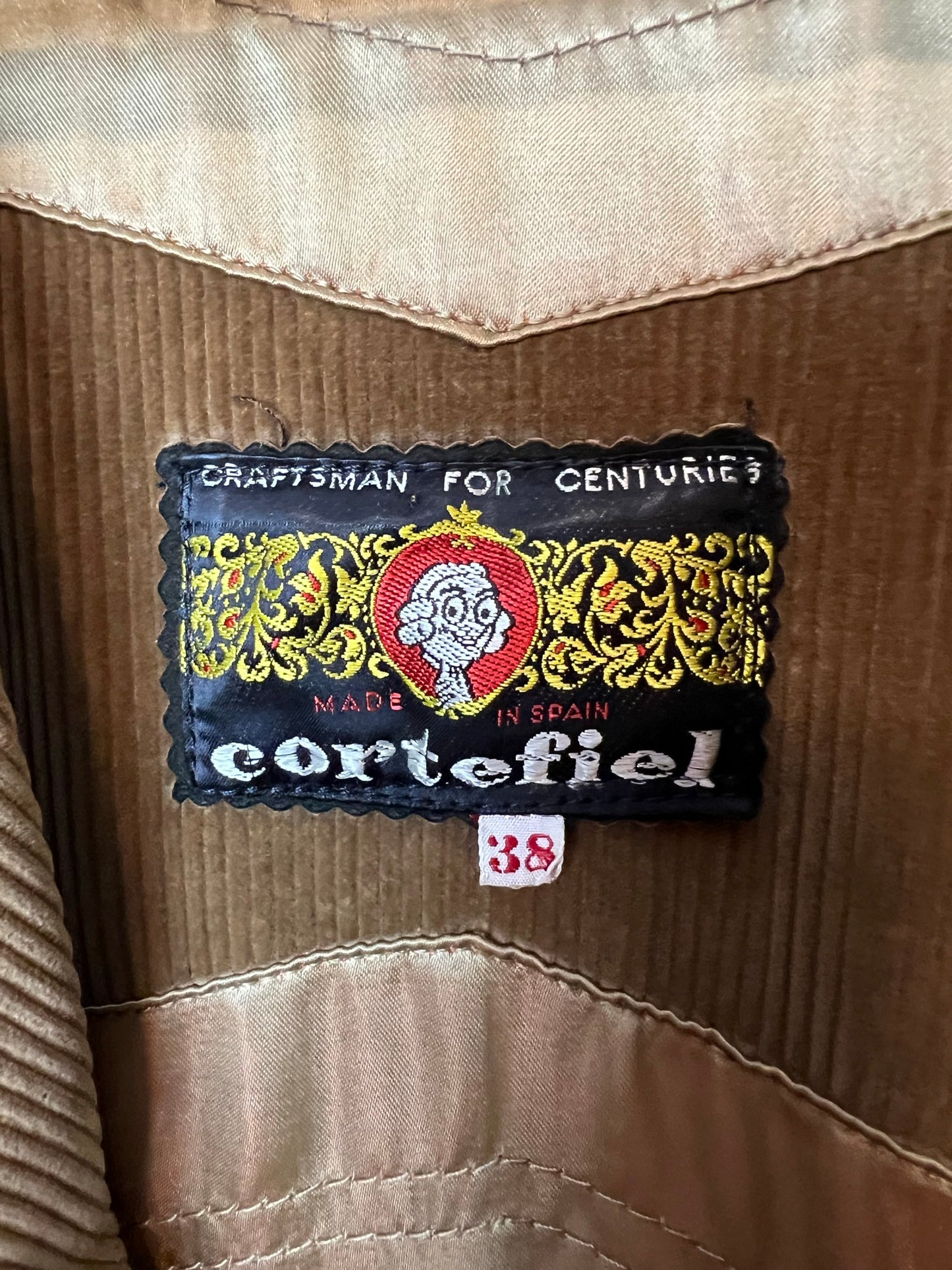 Cortefiel Spanish Corduroy Jacket with Leather Trim - Size 38