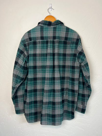 L.L.Bean Chamois Cloth Shirt Teal Plaid - L