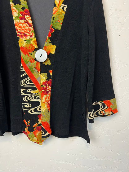 Soft Surroundings Japanese Floral Trim Knit Jacket - L