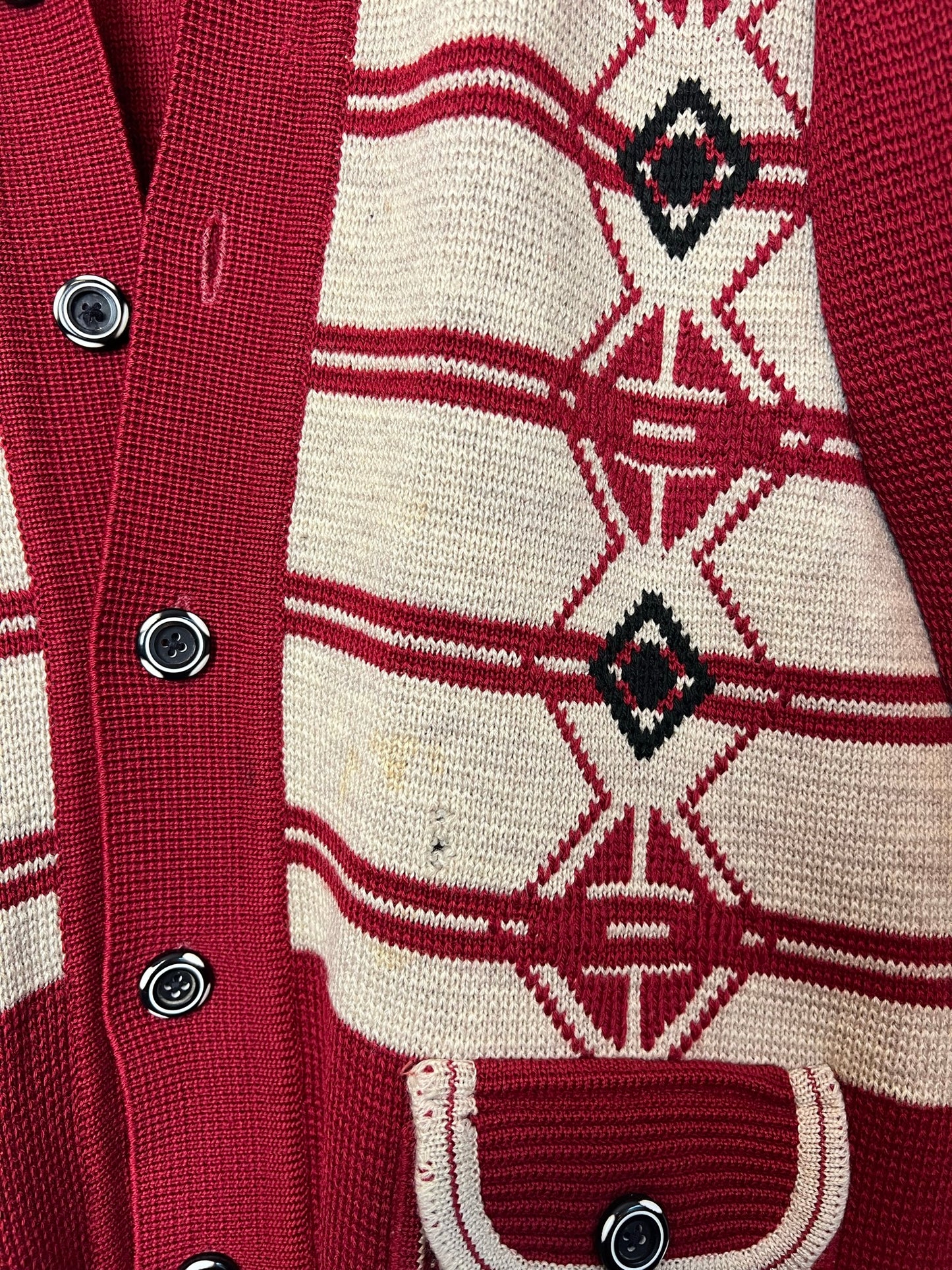 Vintage Burgundy & Cream Southwestern Aztec Cardigan - Size S/M