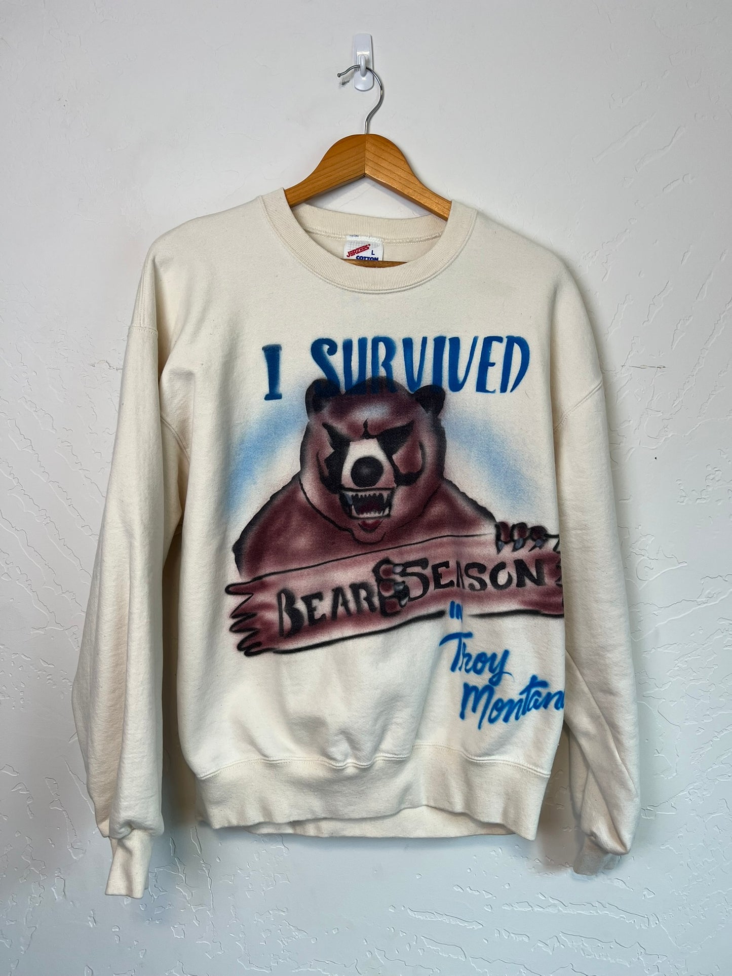 Jerzees 'I Survived Bear Season' Airbrush Crewneck - L