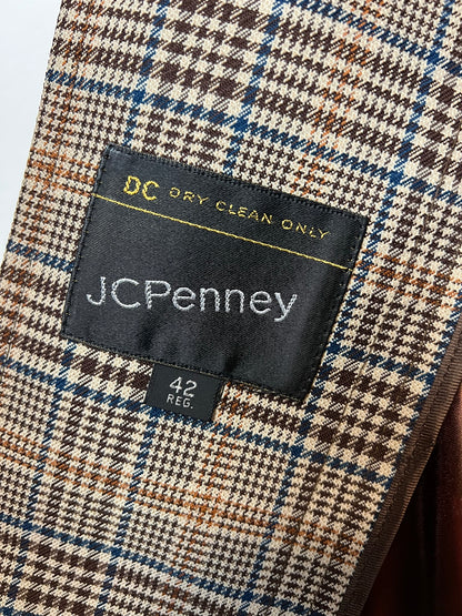 JCPenney Glen Plaid Sport Coat with Faux Suede Elbow Patches - Size 42