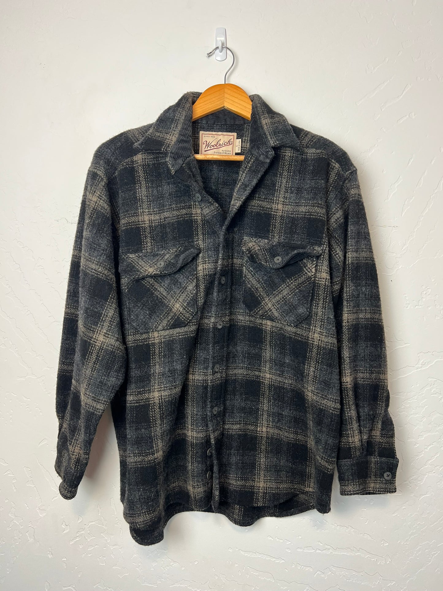 Woolrich Wool Flannel Shirt Charcoal Shadow Plaid - L