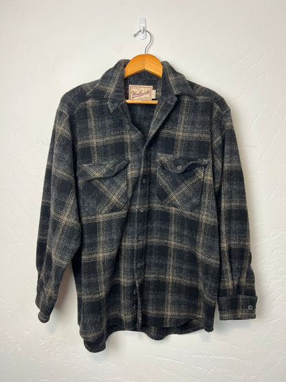 Woolrich Wool Flannel Shirt Charcoal Shadow Plaid - L