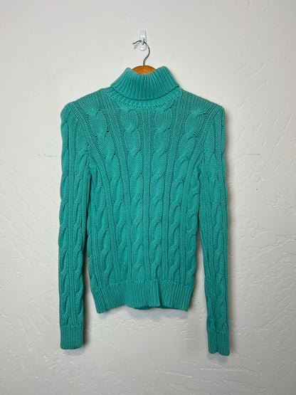 Lauren Ralph Lauren Turquoise Cable Knit Cotton Sweater - Size S