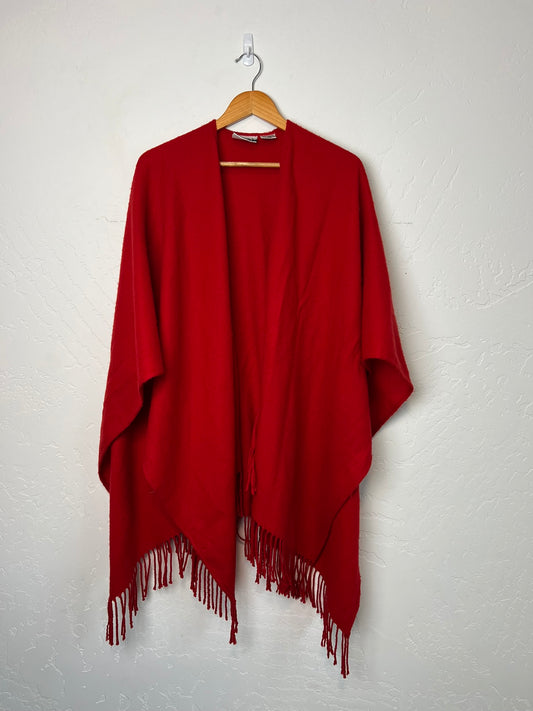 Marnie West Red Fringed Ruana Wrap - OS