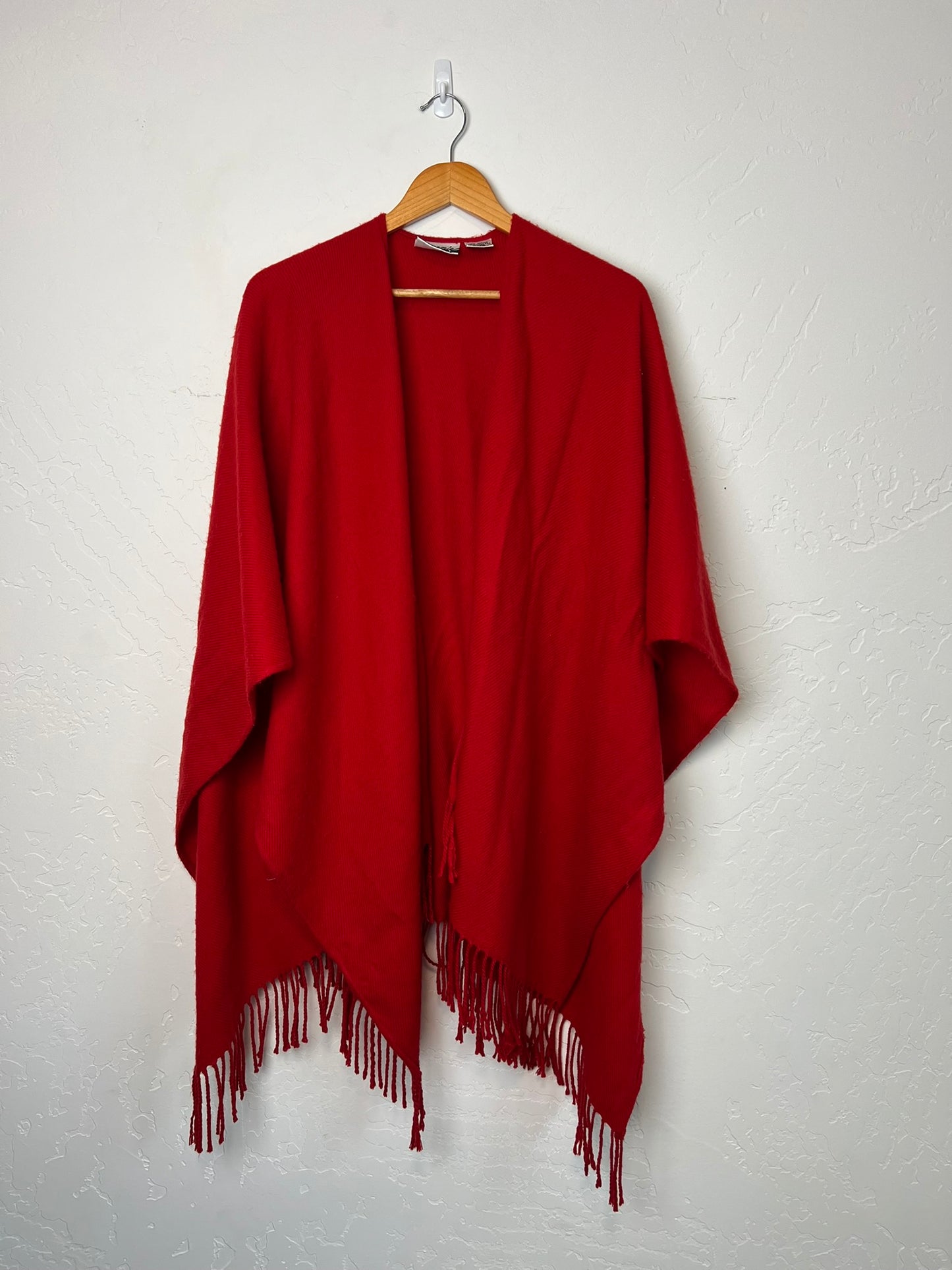Marnie West Red Fringed Ruana Wrap - OS