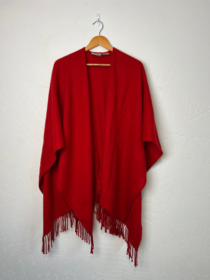 Marnie West Red Fringed Ruana Wrap - OS