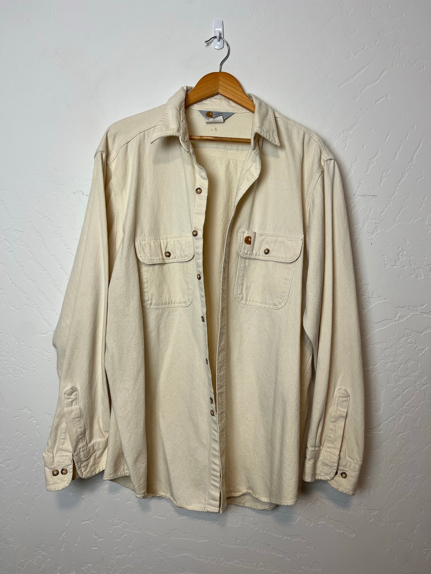 Carhartt Rugged Outdoor Wear Cream Canvas Work Shirt - Size L