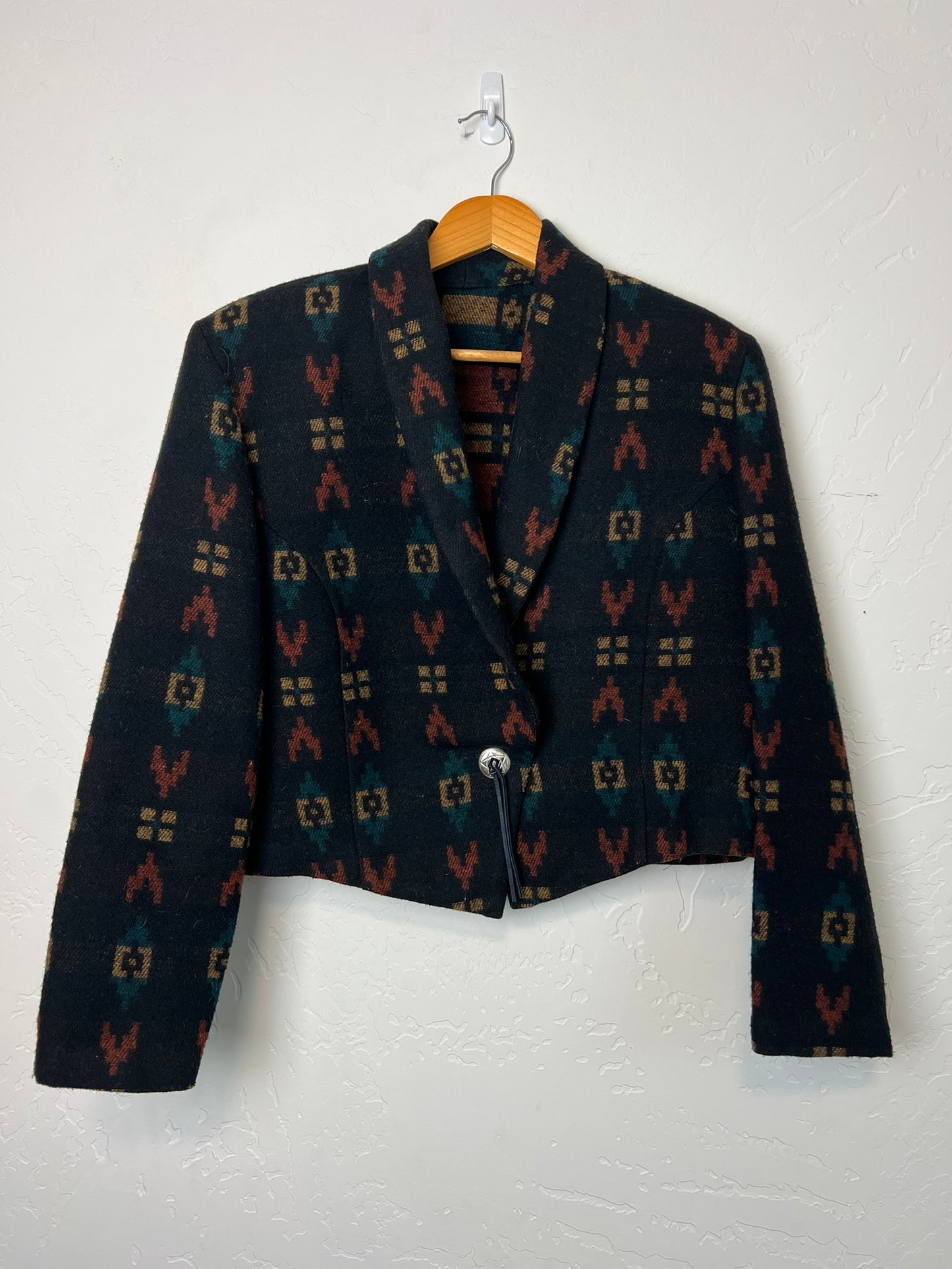 Mixed Blues Southwestern Wool Cropped Blazer - M