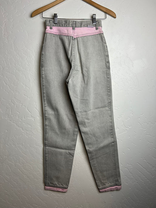 Vintage 80s Color-Block Grey + Pink High Waist Jeans - 24