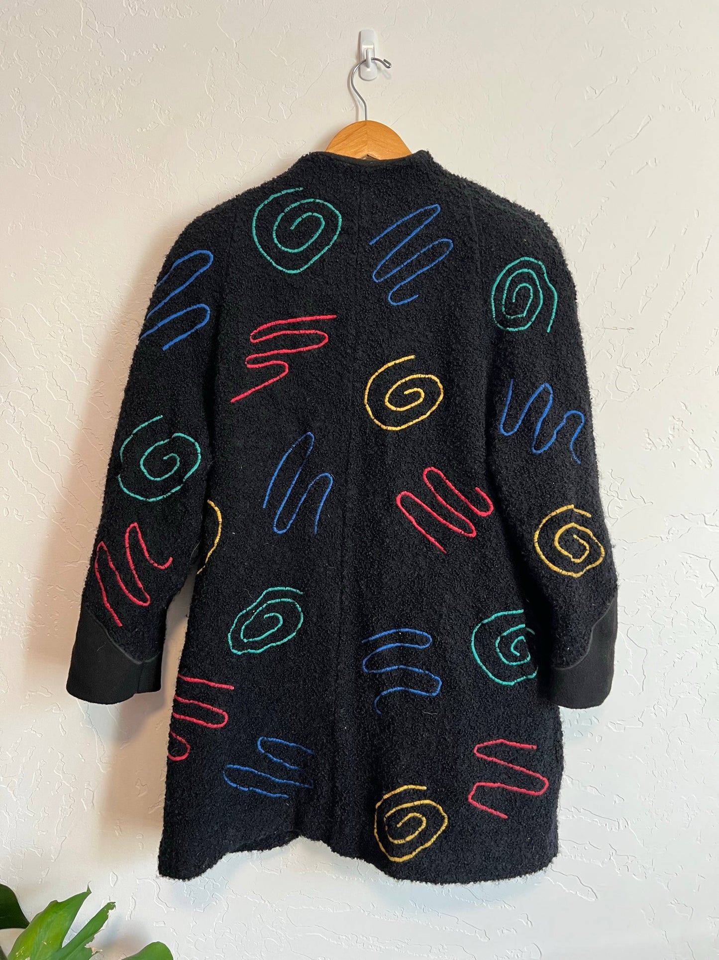 Marylou Ozbolt Storer Fiber Arts Black Wool Embroidered Coat - Size S