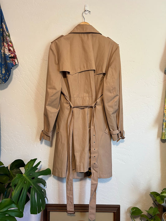 Lauren Ralph Lauren Tan Belted Trench Coat with Equestrian Print Lining - Size 2X
