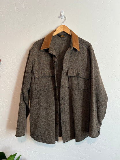 Woolrich Tweed Shirt Jacket with Corduroy Collar - L
