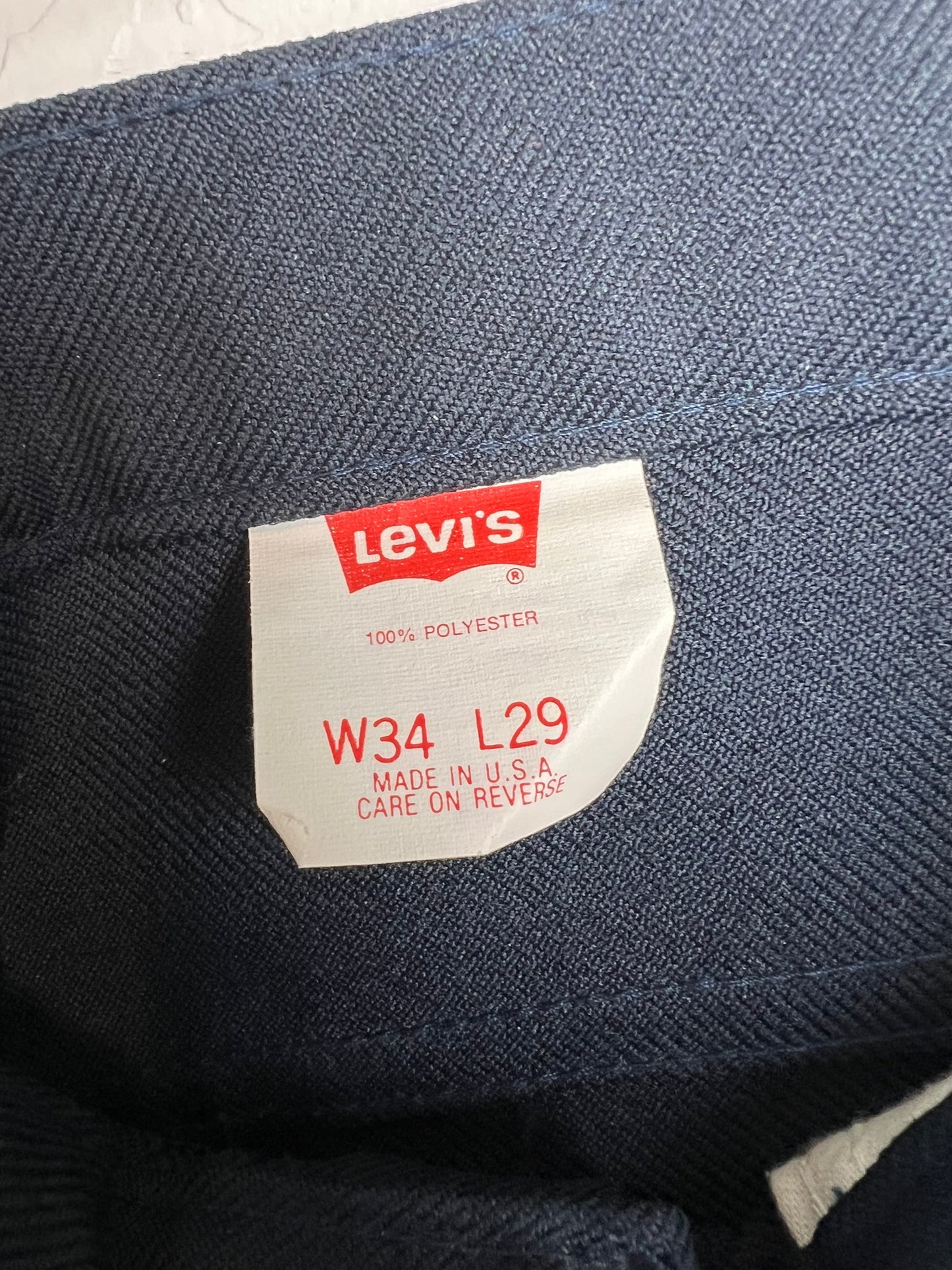 Levi's Navy Polyester Sta-Prest Trousers - 34