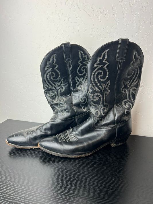 Justin Black Leather Cowboy Boots - 15 E